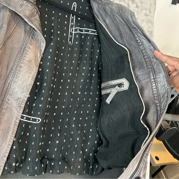 Women's Brown Leather Bomber Jacket with Ribbed Cuffs and Waistband - Picture 5 of 16